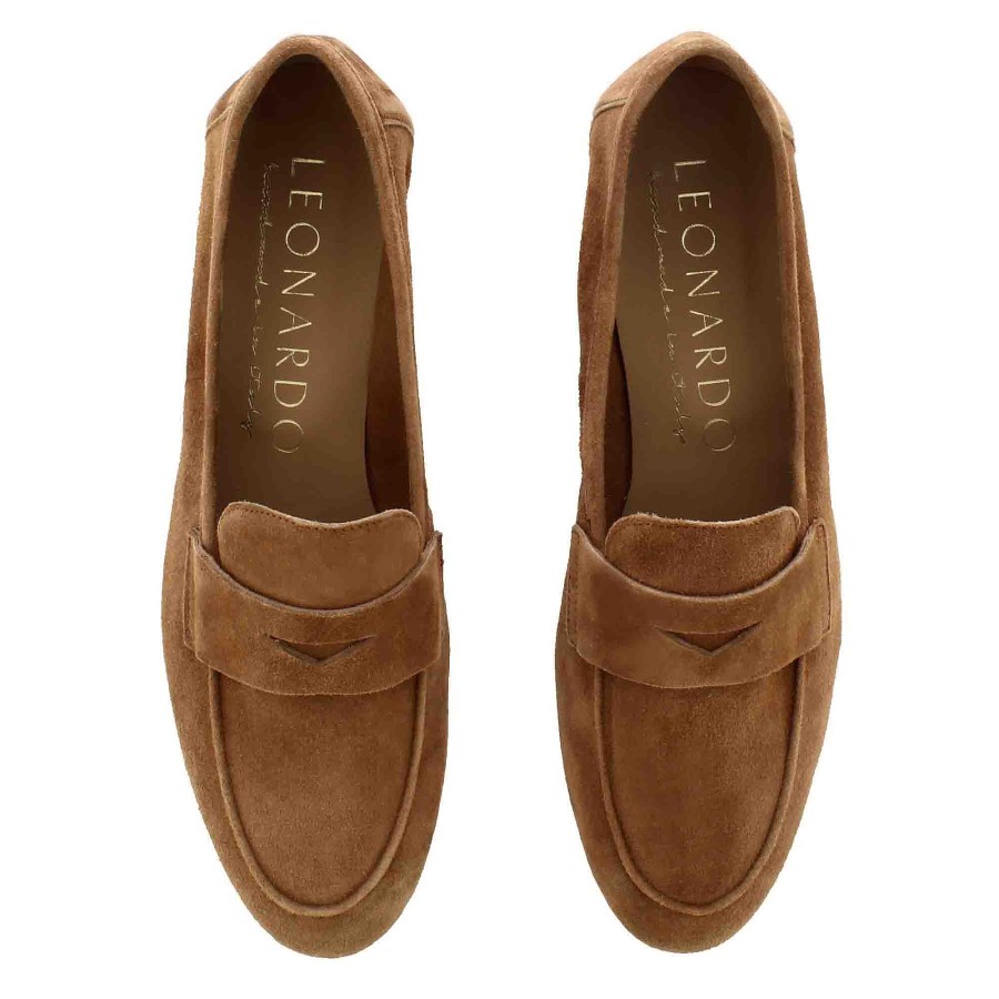 Leonardo Classic Women'S Moccasin In Light Brown Suede