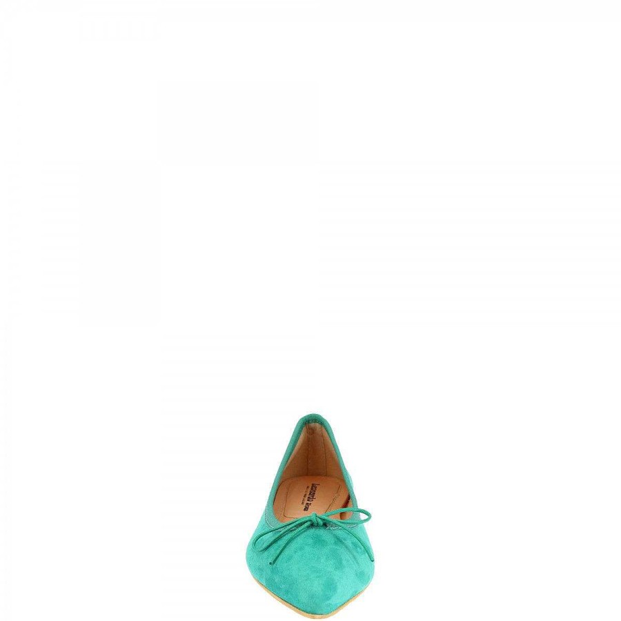 Leonardo Handmade Women'S Pointy Slip-On Ballet Flats In Turquoise Suede Leather