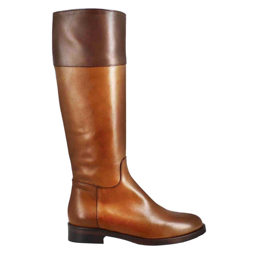 Leonardo Smooth Women'S Knee-High Boot With Low Heel In Brown And Dark Brown Leather