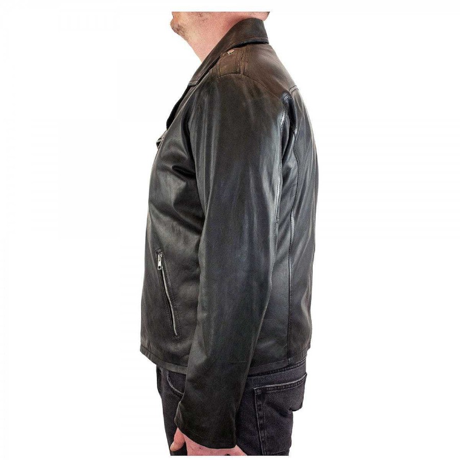 Leonardo Handmade Men'S Riders Jacket In Black Lambskin With Zip Closure