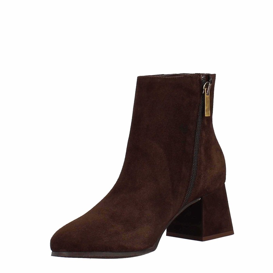 Leonardo Handmade Women'S Ankle Boots In Dark Brown Suede