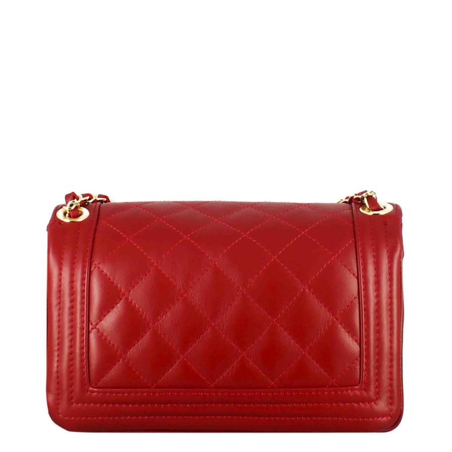 Leonardo Timeless Medium Shoulder Bag In Red Quilted Leather