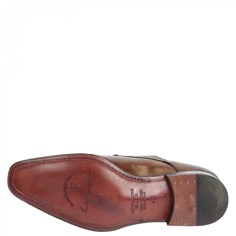 Leonardo Men'S Double Buckle Shoes In Brandy Leather