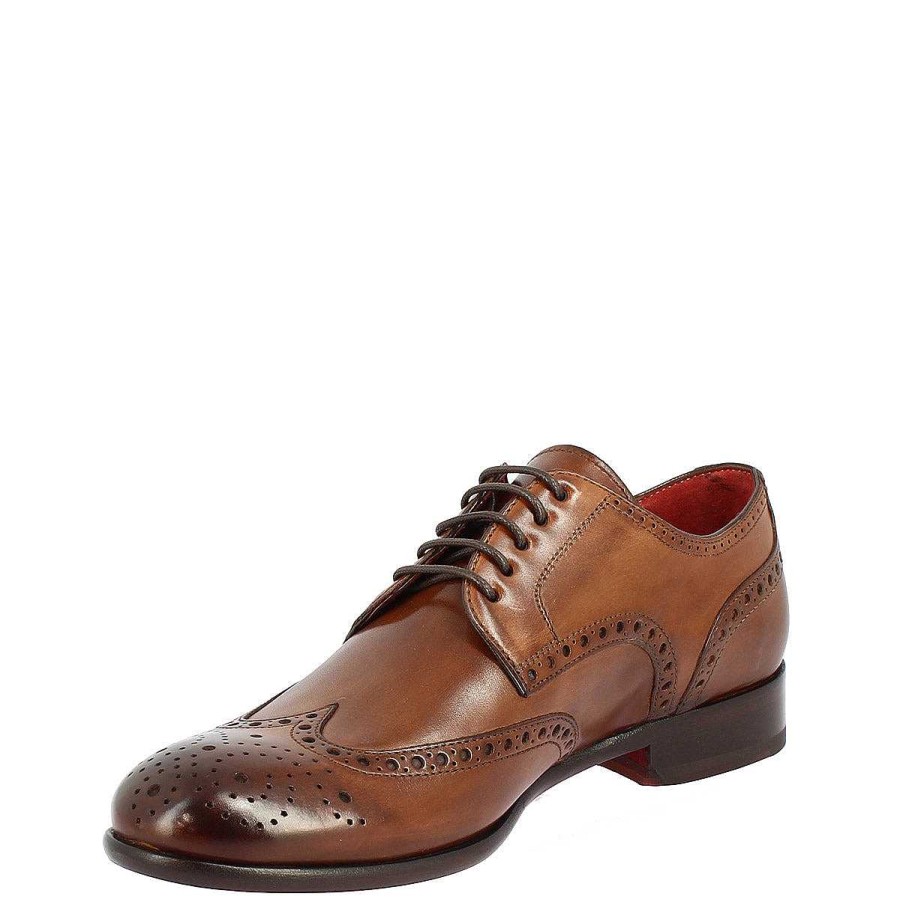 Leonardo Handmade Men'S Brogue Shoes In Brandy Leather