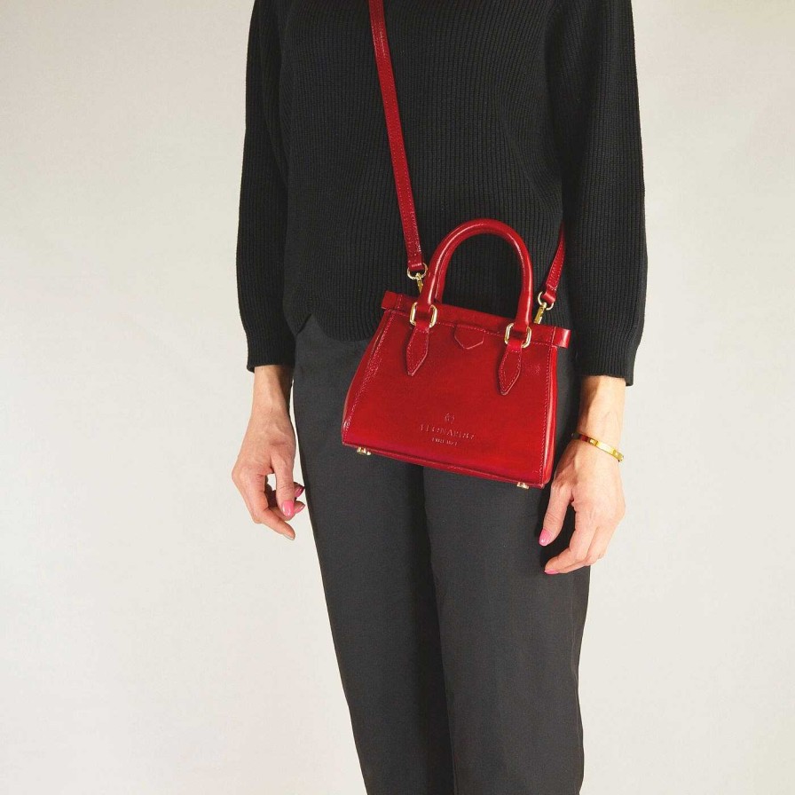 Leonardo Fiorenza Leather Handbag With Red Removable Shoulder Strap