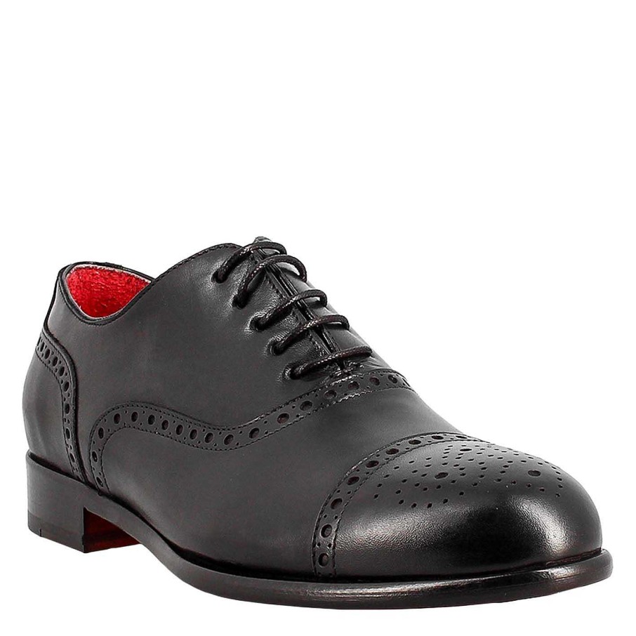 Leonardo Elegant Black Semi Brogue Oxford For Men In Leather