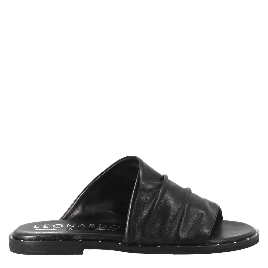 Leonardo Women'S Black Leather Band Sandal