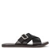 Leonardo Men'S Black Leather Slider Sandal With Buckle