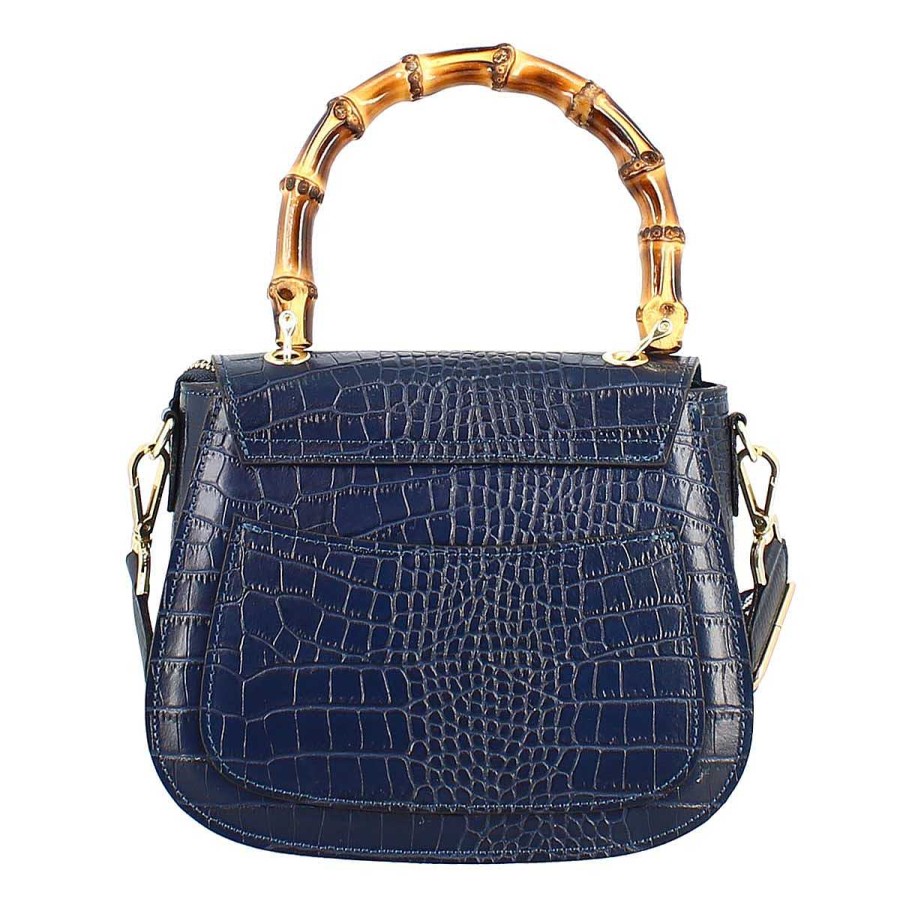 Leonardo Handcrafted Women'S Handbag In Blue Leather With Removable Shoulder Strap