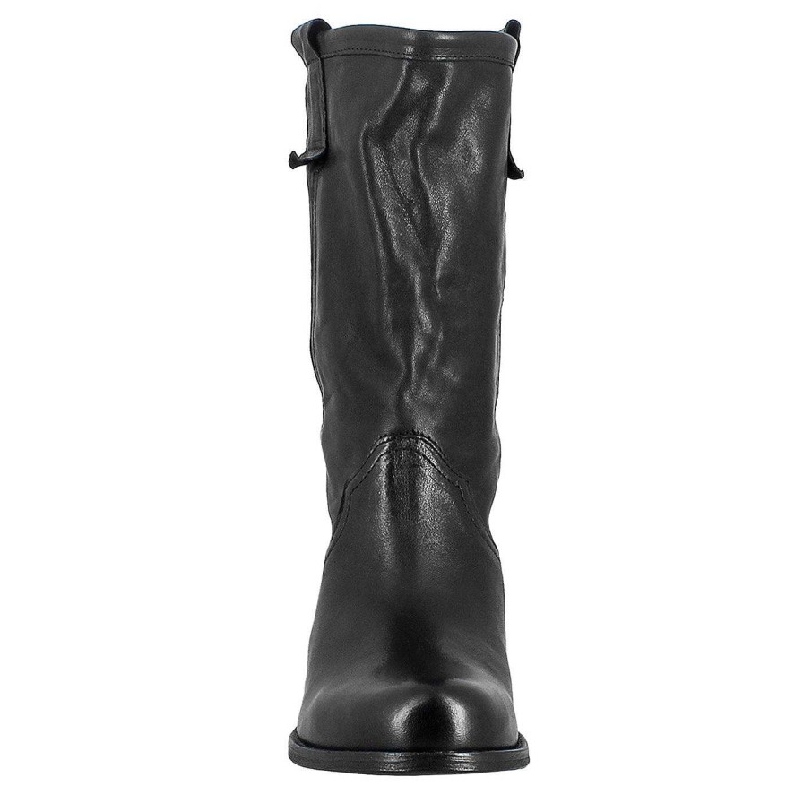 Leonardo Women'S Calf-High Boot In Unlined Black Vintage Leather