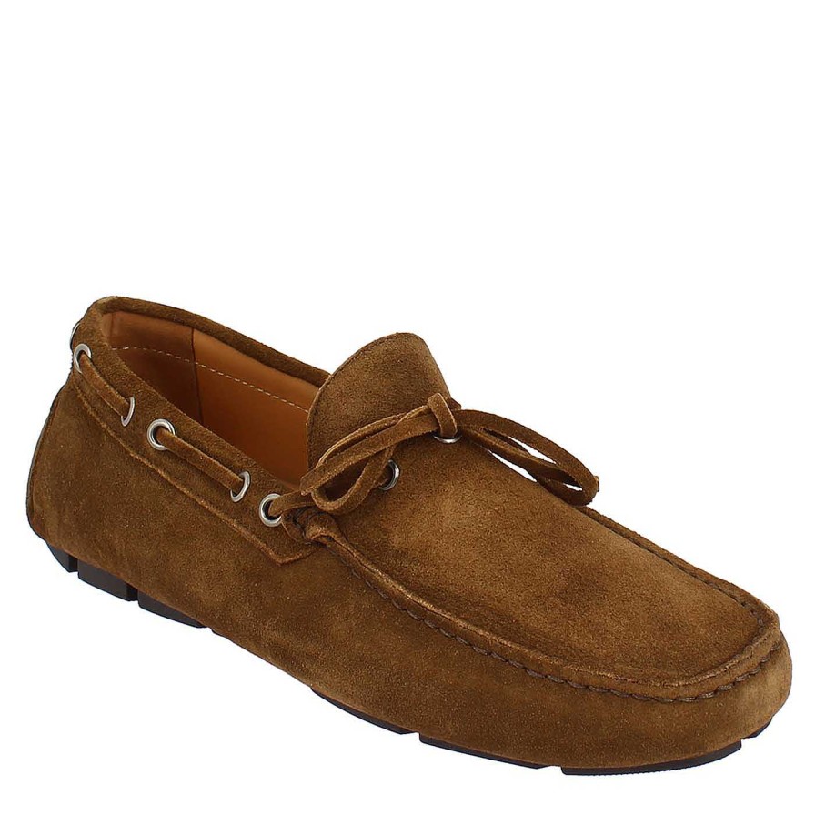 Leonardo Handmade Carshoe Moccasins For Men In Brown Suede.