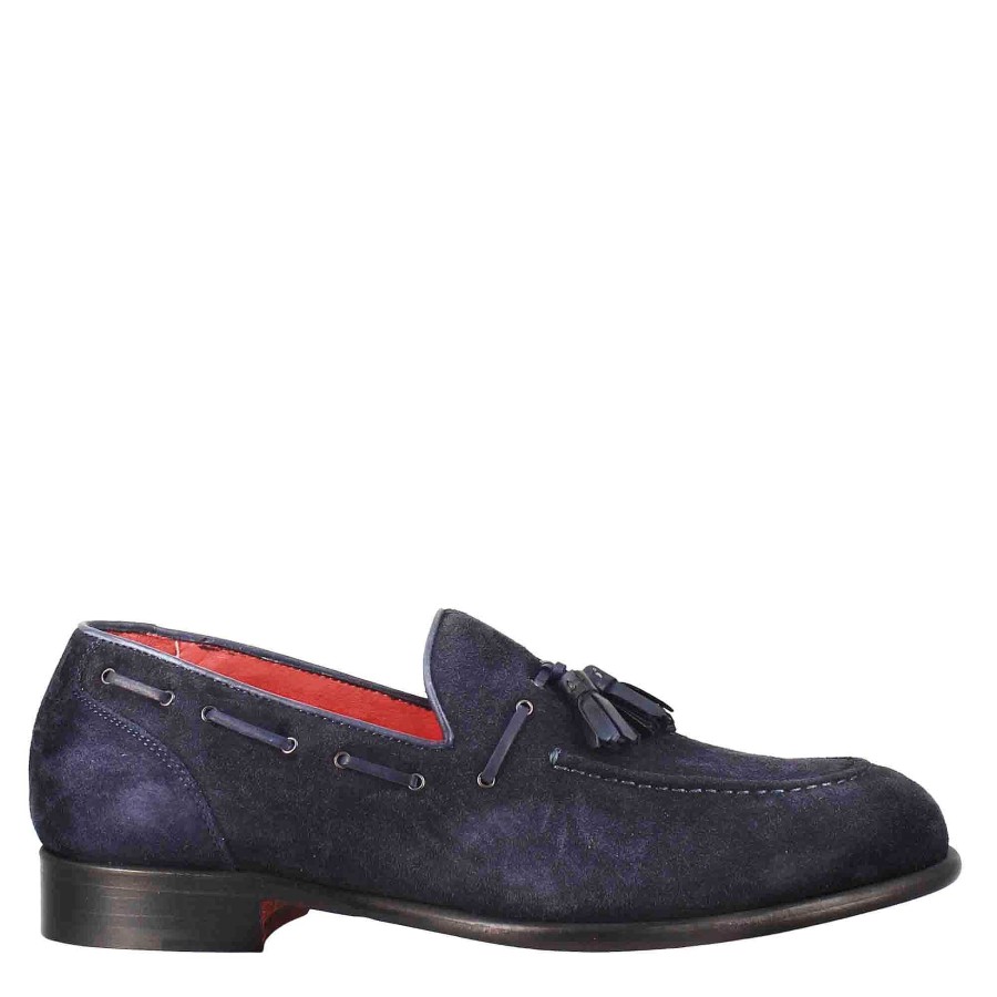 Leonardo Dark Blue Suede Men'S Tassel Loafers