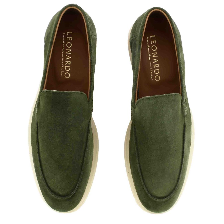 Leonardo Casual Men'S Moccasin In Green Suede Leather