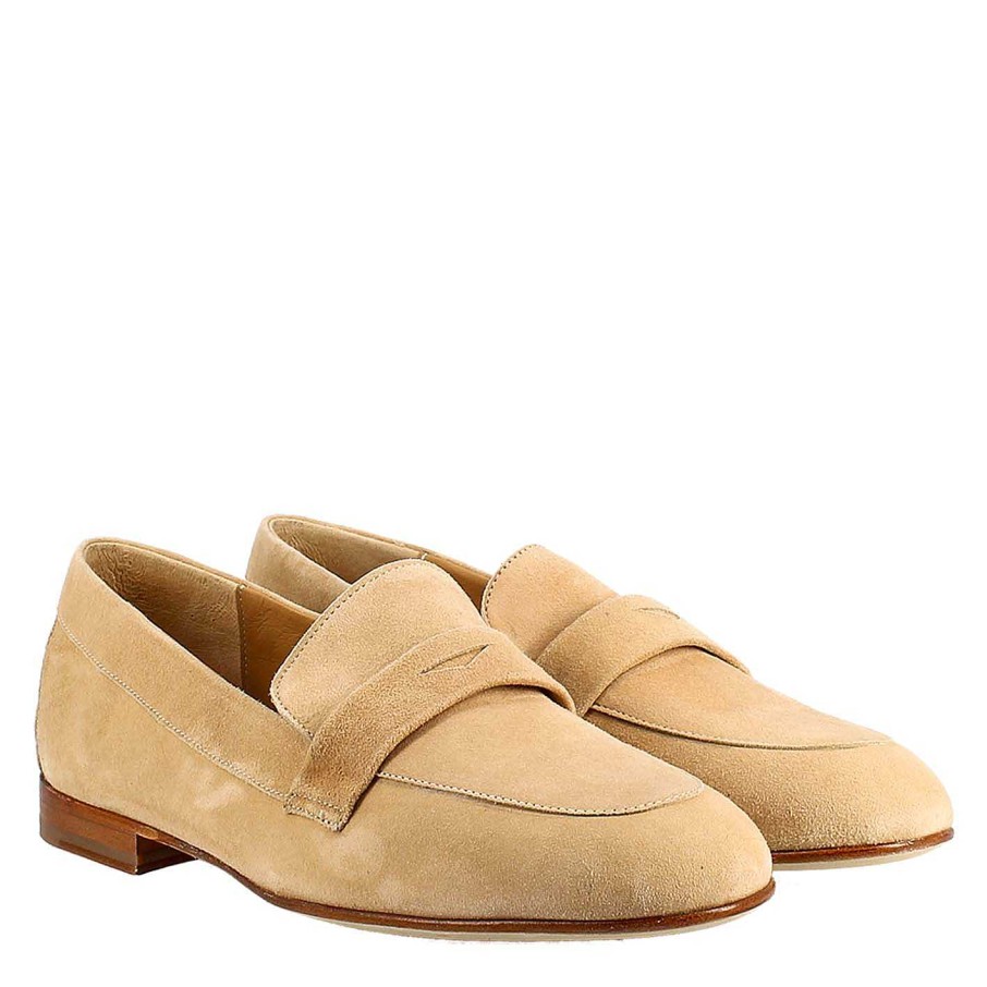 Leonardo Women'S Bag Moccasin In Beige Suede