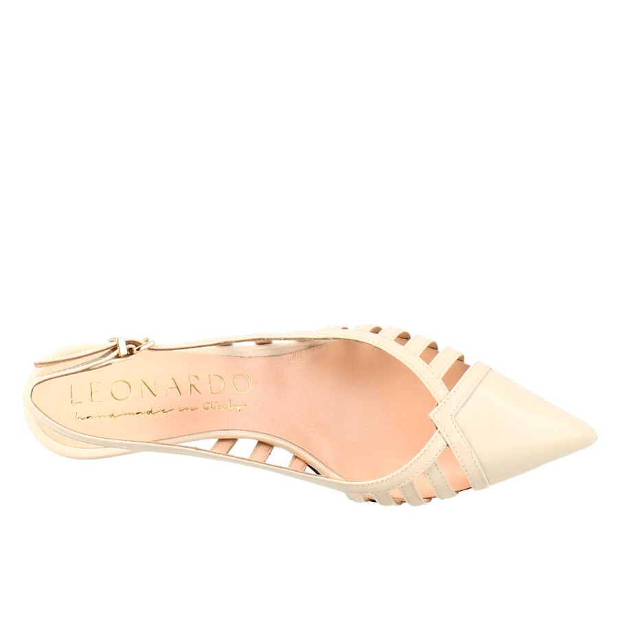 Leonardo Women'S Pointed Decollete In Beige Patent Leather