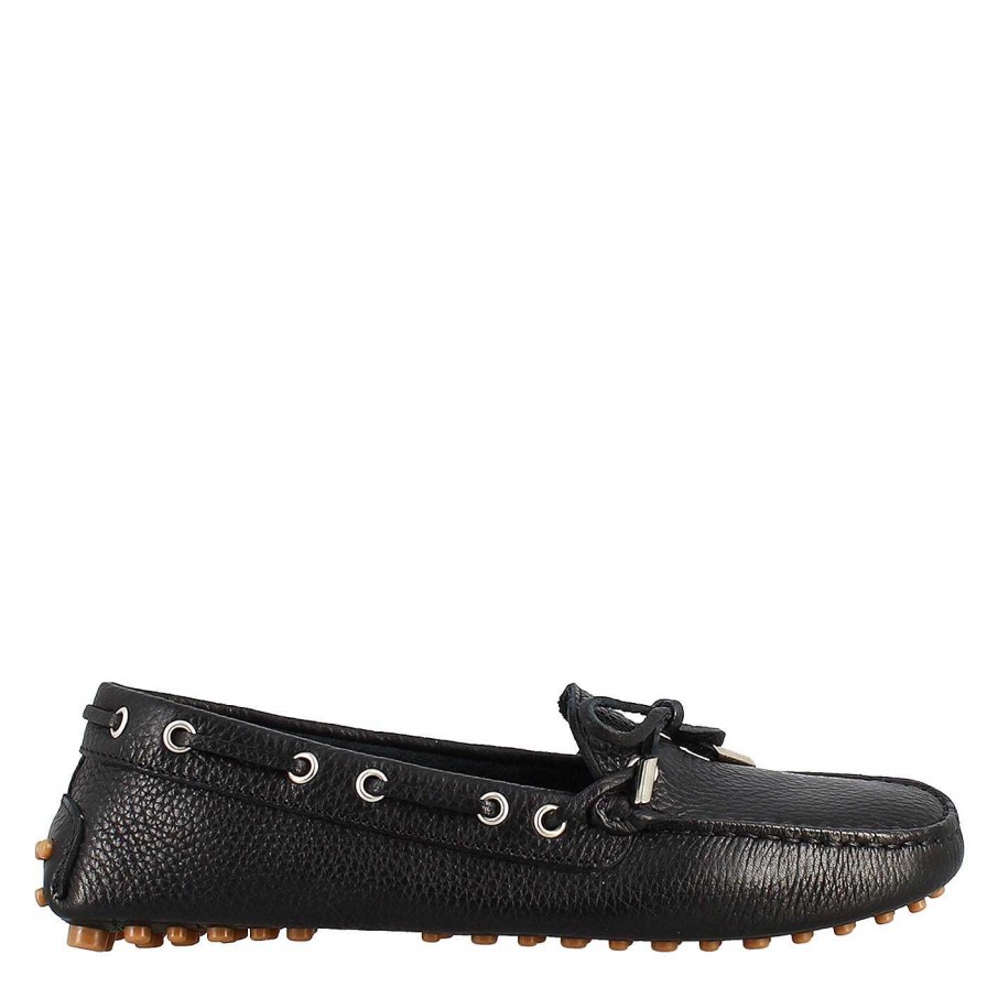 Leonardo Women'S Moccasin With Laces In Black Leather