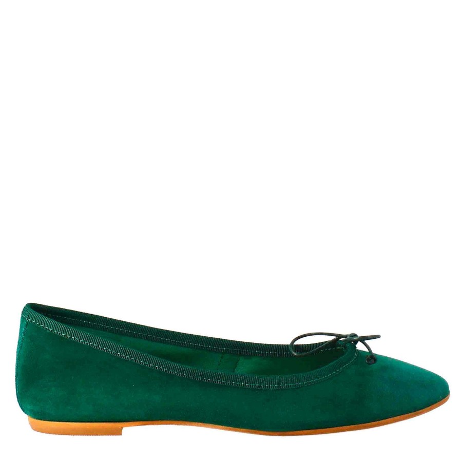 Leonardo Lightweight Unlined Green Suede Women'S Ballet Flats