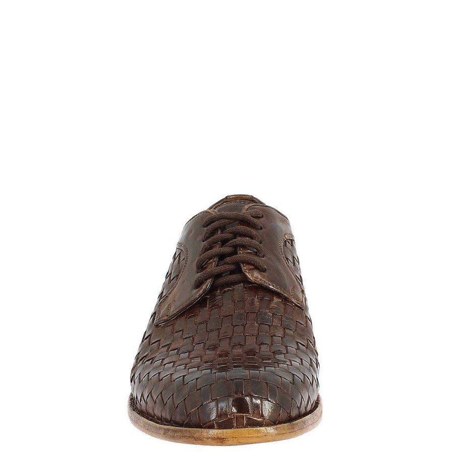 Leonardo Men'S Lace-Up Shoes In Dark Brown Woven Leather