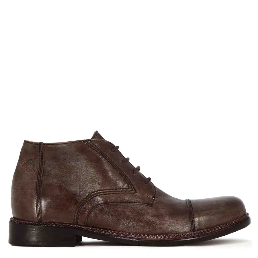 Leonardo Men'S Lace-Up Ankle Boots In Dark Brown Leather