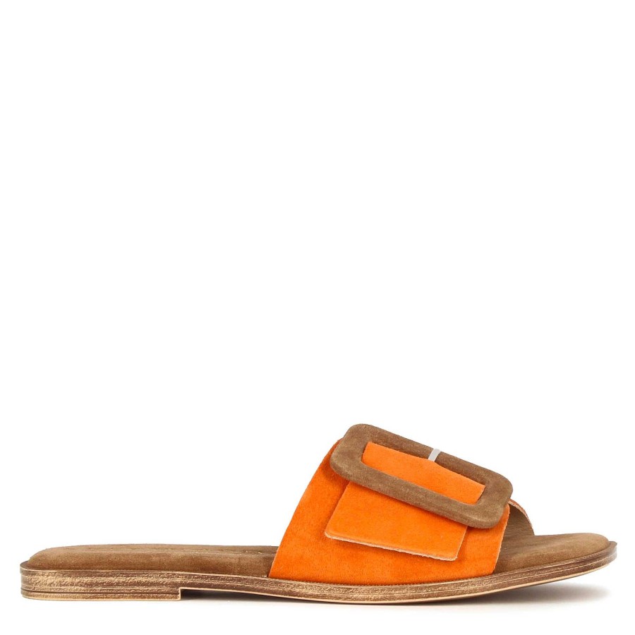 Leonardo Orange And Brown Suede Women'S Slippers