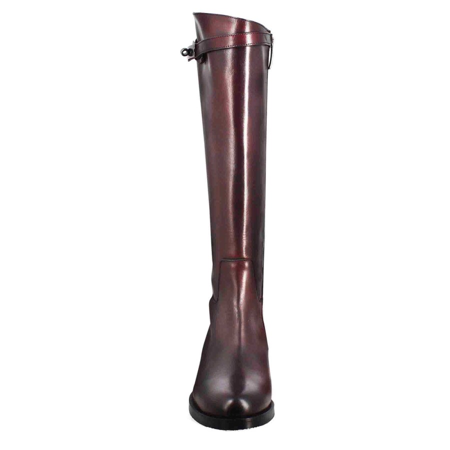 Leonardo Smooth Women'S Knee-High Boot With Low Heel In Burgundy Leather