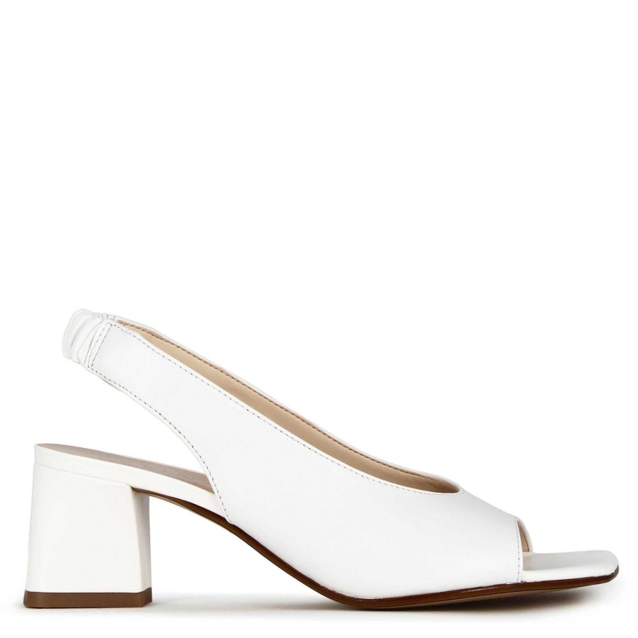 Leonardo Women'S Slingback Sandal In White Leather With Square Toe