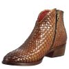 Leonardo Women'S Ankle Boot With Medium Heel In Light Brown Woven Leather