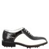 Leonardo Handcrafted Men'S Golf Shoes In White Black Coconut Full Grain Leather