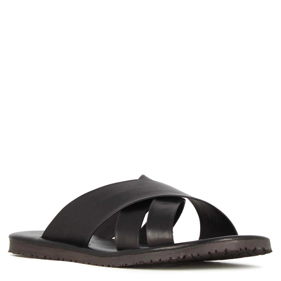 Leonardo Men'S Slipper Sandal With Handmade Black Leather Bands