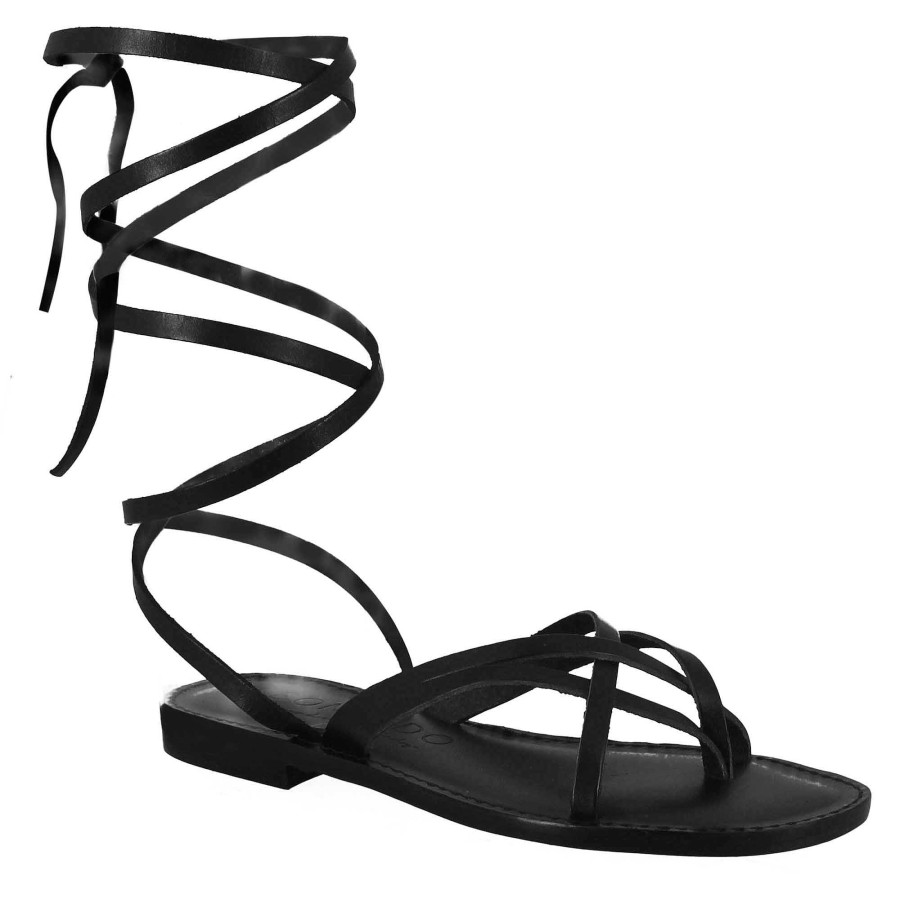 Leonardo Eclipse Women'S Ancient Roman Style Sandals In Black Leather