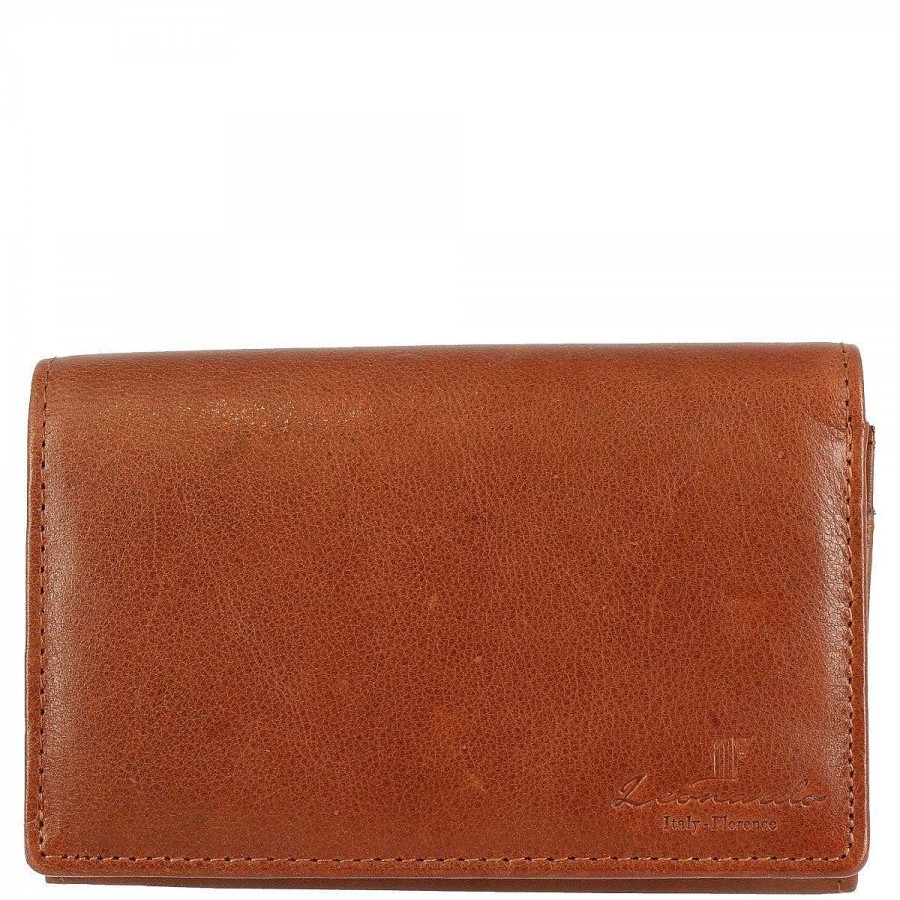 Leonardo Sauvage Women'S Wallet In Orange Calfskin, Card Holder, Banknotes And Coins