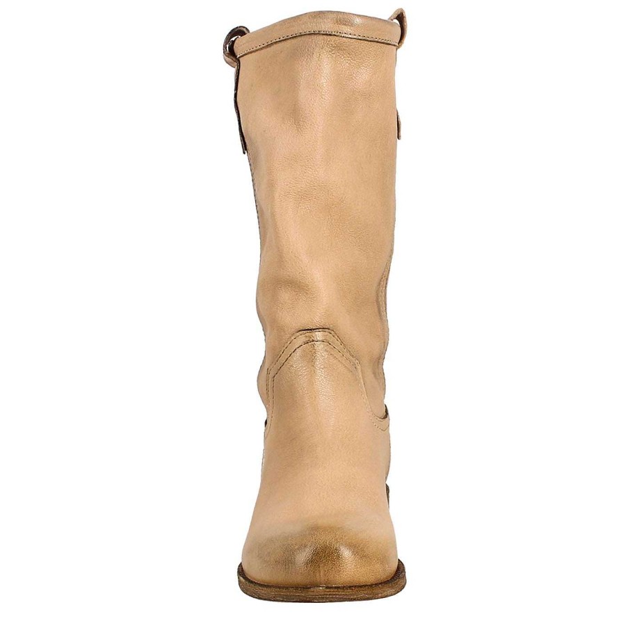 Leonardo Women'S Calf-High Boot In Unlined Beige Vintage Leather