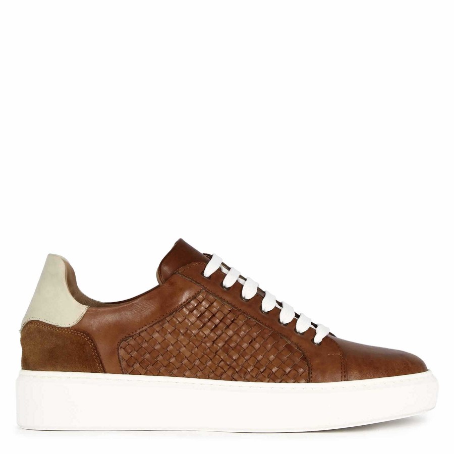 Leonardo Casual Men'S Sneaker In Brown Woven Leather