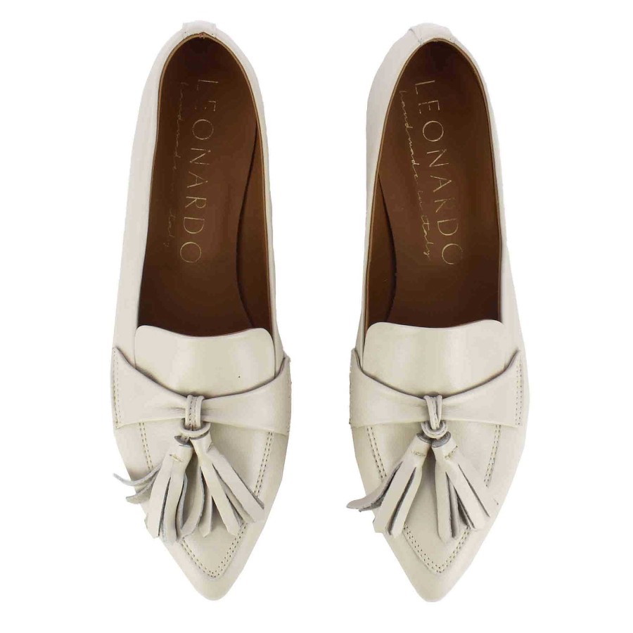 Leonardo Casual Women'S Ballet Flat With Beige Tassels