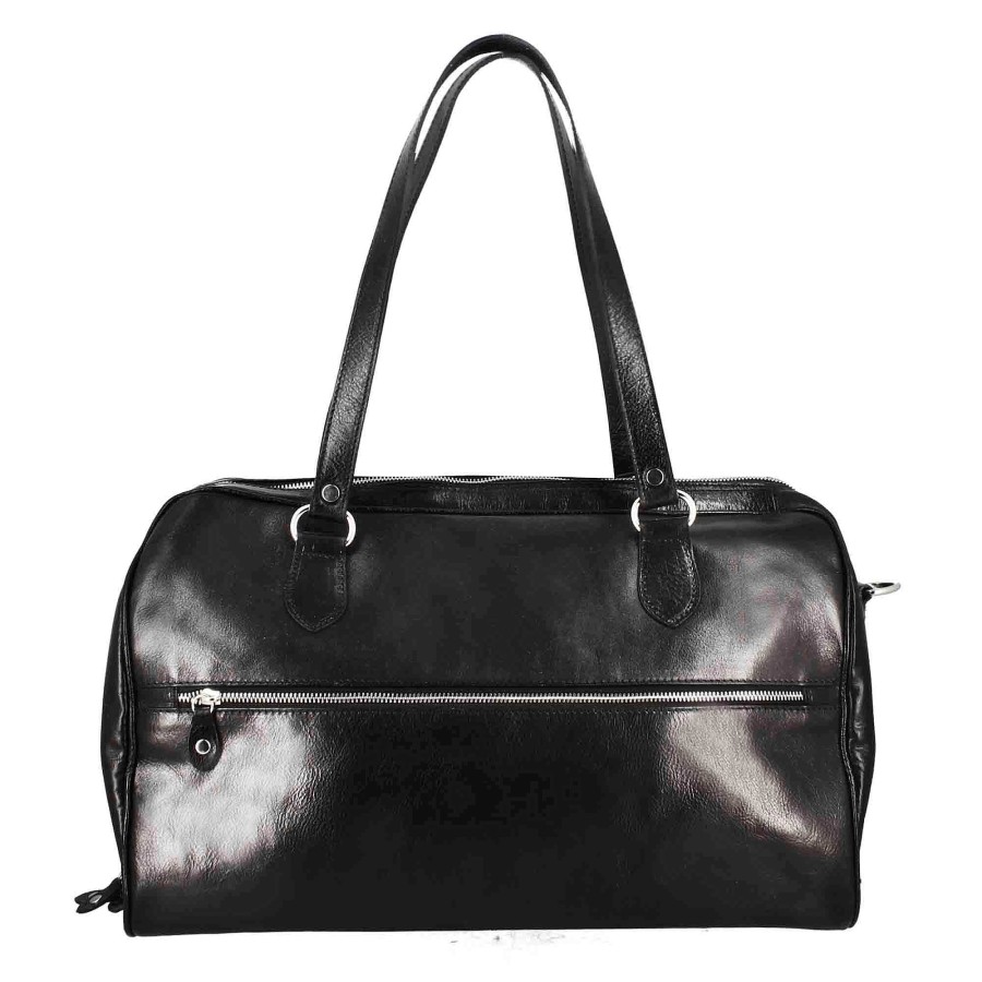 Leonardo Black Leather Travel Bags With Handles And Removable Shoulder Strap