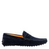 Leonardo Handcrafted Carshoe Moccasins For Men In Blue Suede Leather.