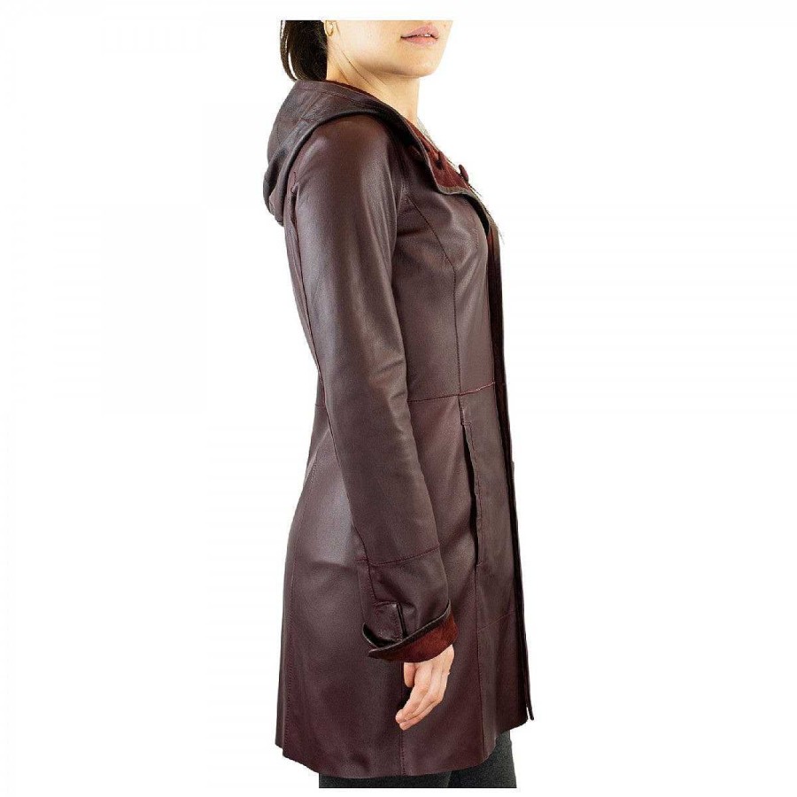 Leonardo Elegant Reversible Handmade Women'S Jacket In Burgundy Reindeer And Lamb Leather