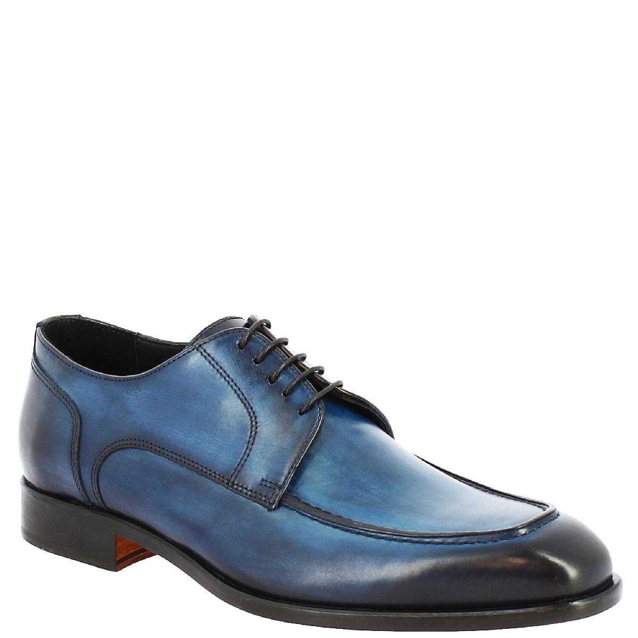 Leonardo Handmade Men'S Lace-Up Shoes In Blue Calfskin