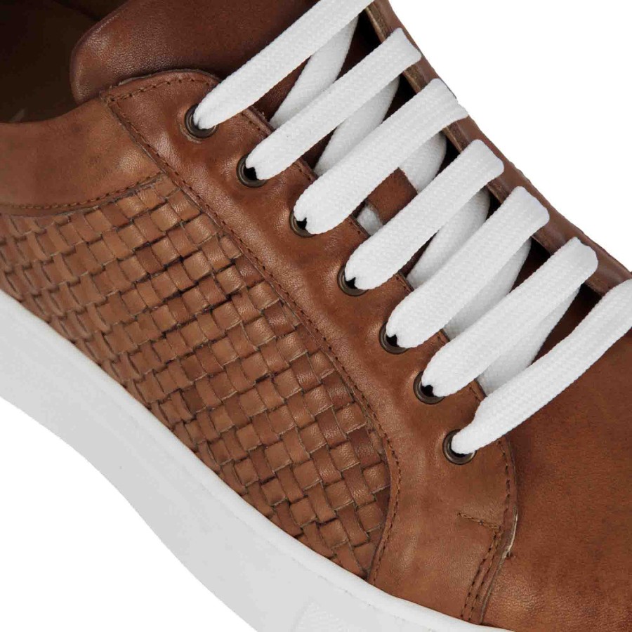 Leonardo Casual Men'S Sneaker In Brown Woven Leather