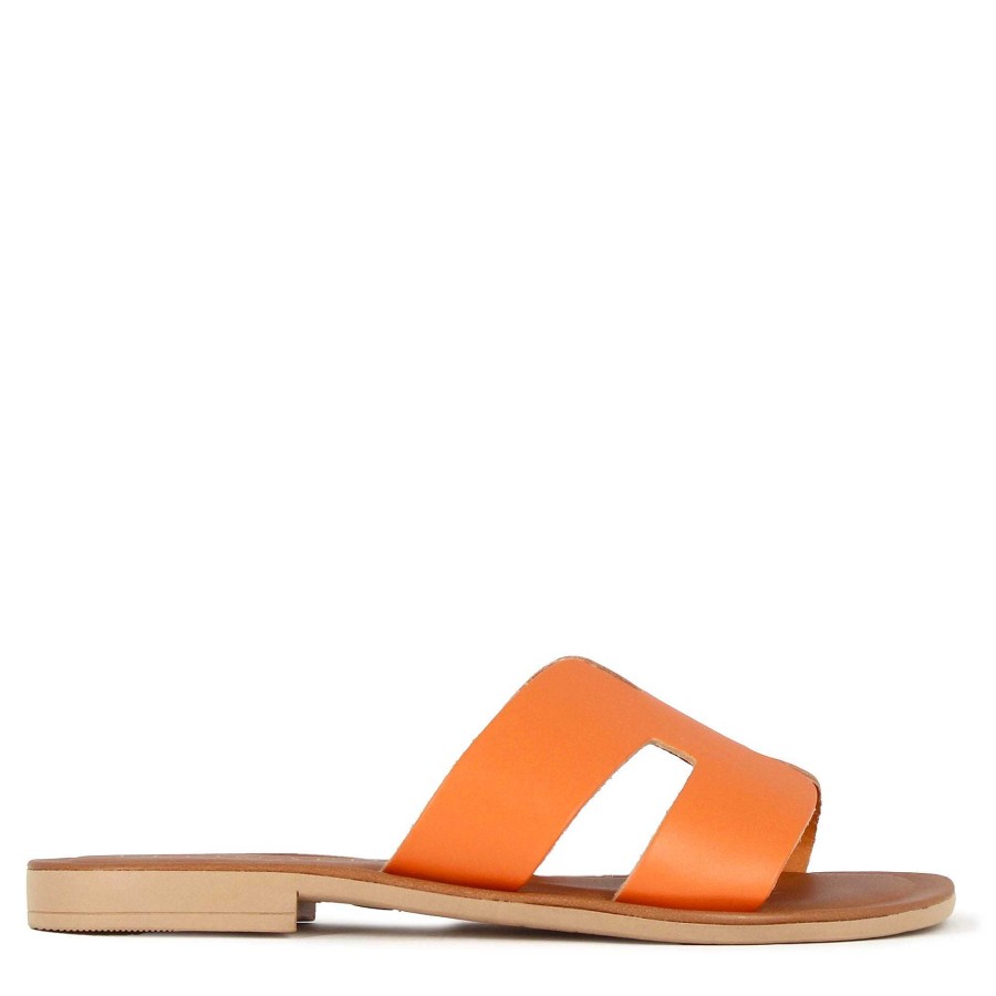 Leonardo Women'S Orange Leather Slippers