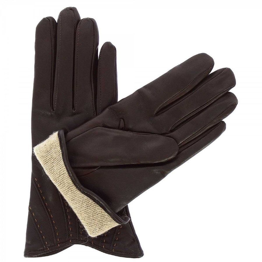 Leonardo Handmade Women'S Gloves In Dark Brown Nappa Leather Lined In Cashmere