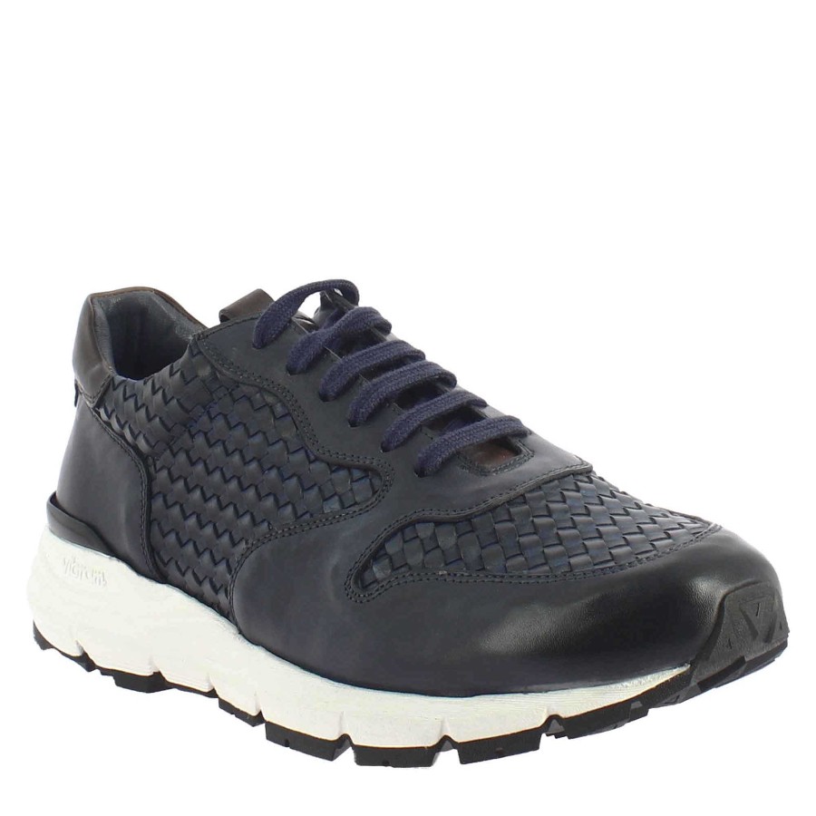 Leonardo Elegant Blue Men'S Sneaker In Woven Leather