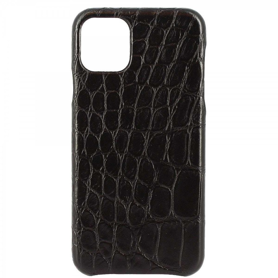 Leonardo Iphone Cover In Black Crocodile Printed Leather