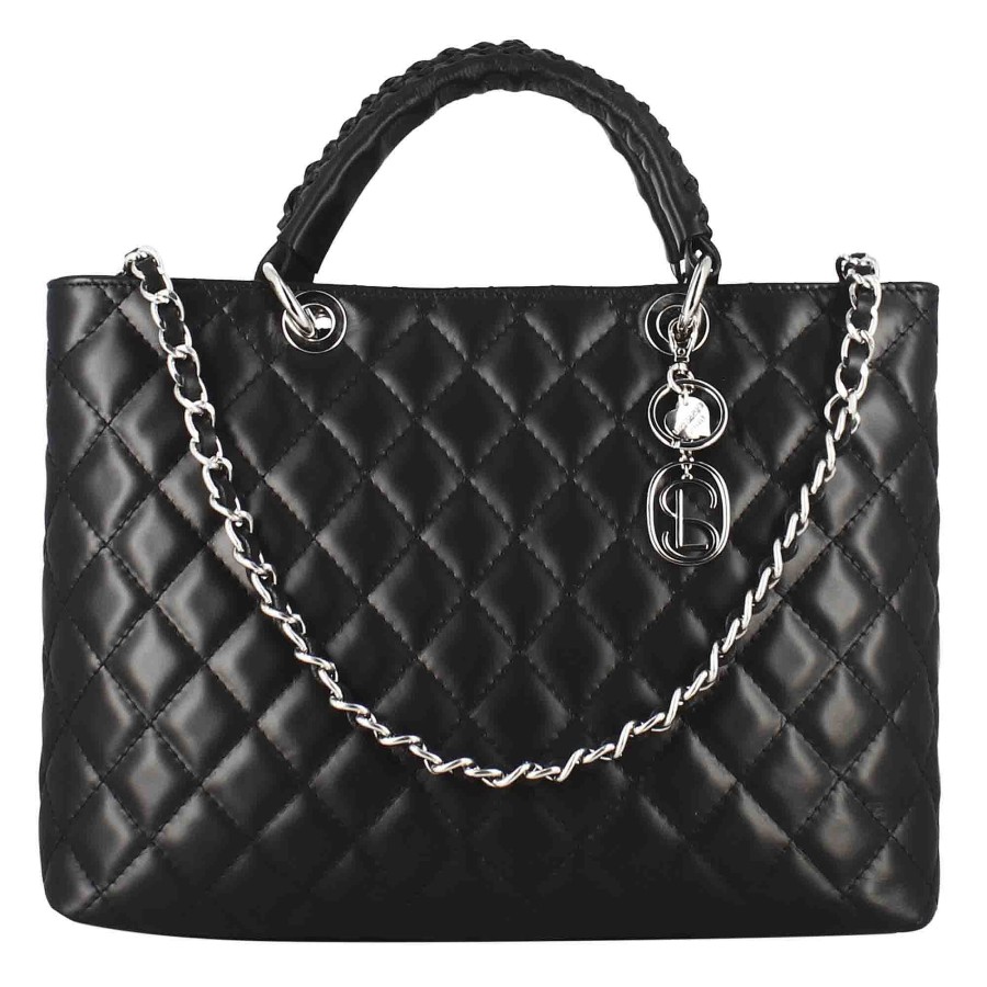 Leonardo Vanity Shopper Bag With Black Quilted Leather Shoulder Strap