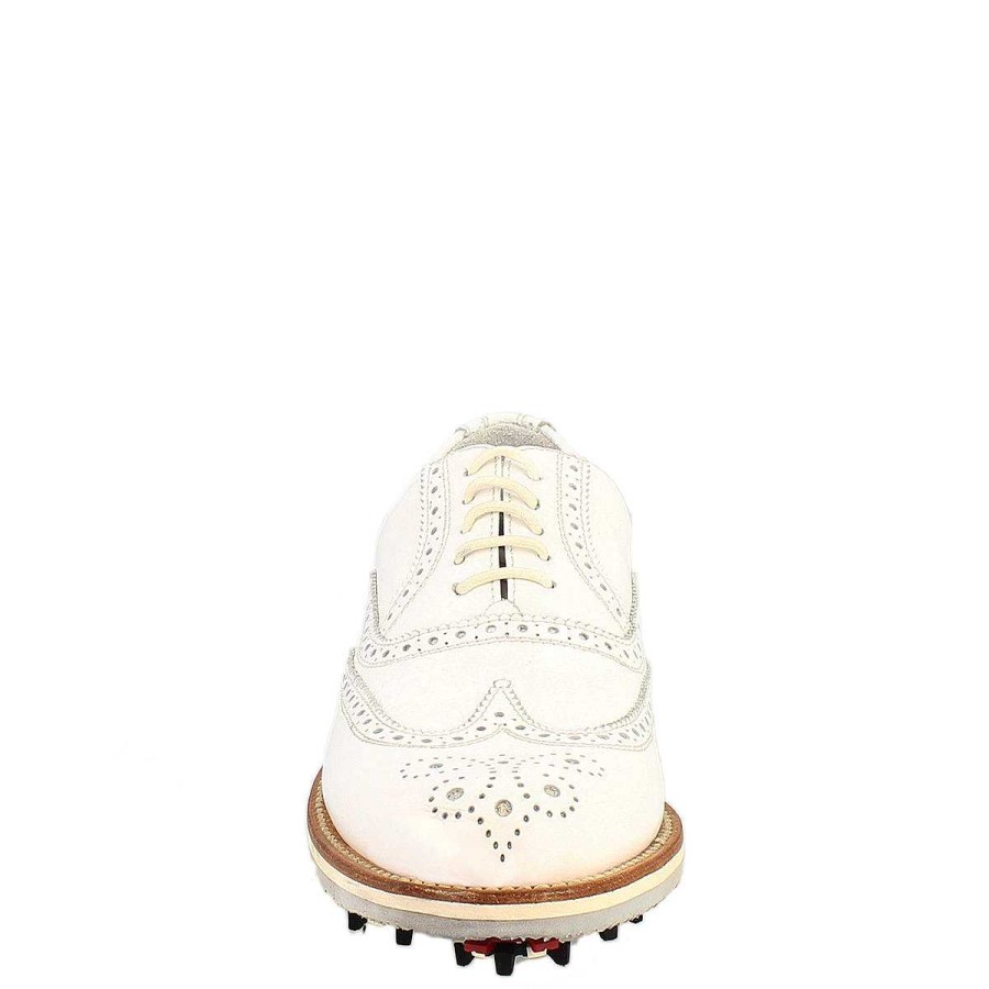 Leonardo Classic Women'S Golf Shoes Brogues Handcrafted In White Leather