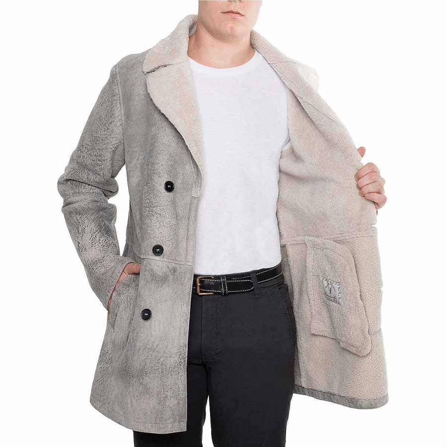 Leonardo Double Breasted Men'S Jacket In Gray Sheepskin