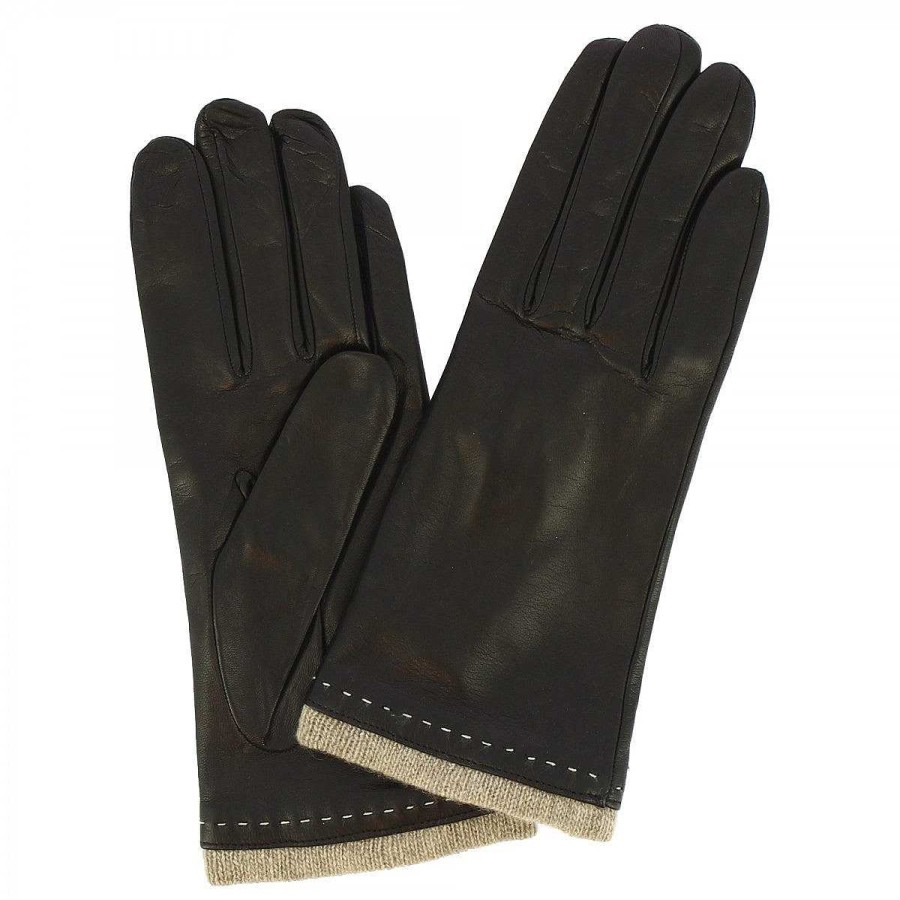 Leonardo Handmade Decorated Women'S Gloves In Black Nappa