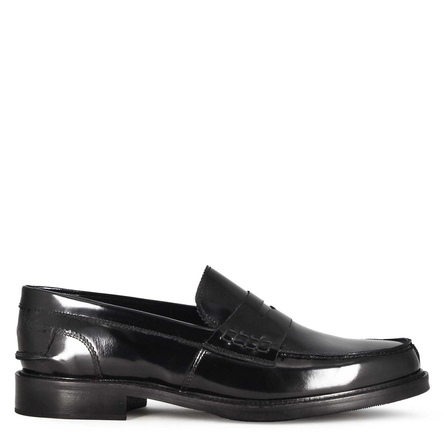 Leonardo Classic Men'S Moccasin In Black Shiny Leather