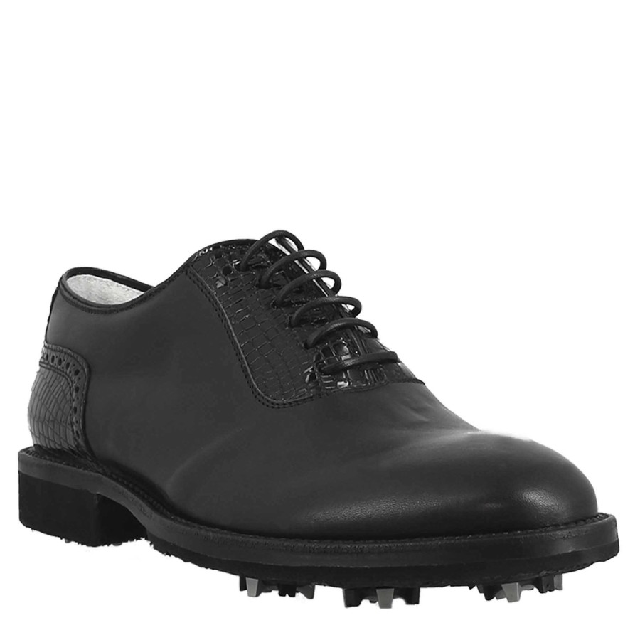 Leonardo Women'S Black Golf Shoes With Handcrafted Leather Brogue Details