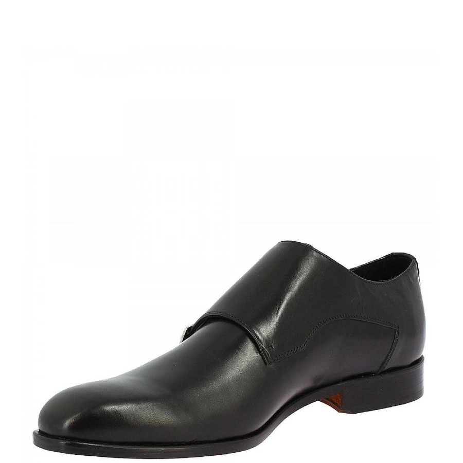 Leonardo Men'S Shoes With Handmade Buckles In Black Calfskin